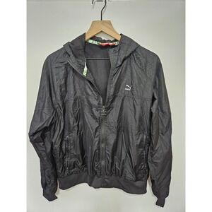 Puma Womens Hexagonal Textured Windbreaker Jacket‎ Black Full Zip Hooded Medium